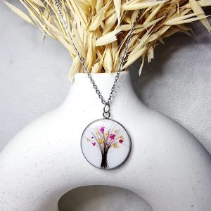 Collier pendentif arbre de vie personnalisé avec cheveux et feuille d'or, bijou souvenir artisanal