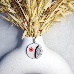 Collier rond en résine lait maternel, cheveux, fleur séchée, bijou souvenir personnalisé
