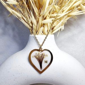 Collier cœur personnalisé avec initiale et mèche de cheveux