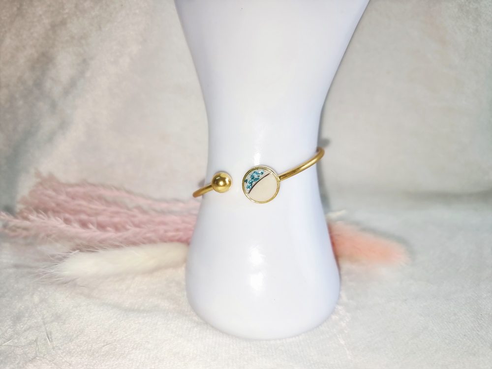 Bracelet en lait maternel et mèche de cheveux doré- bijou souvenir